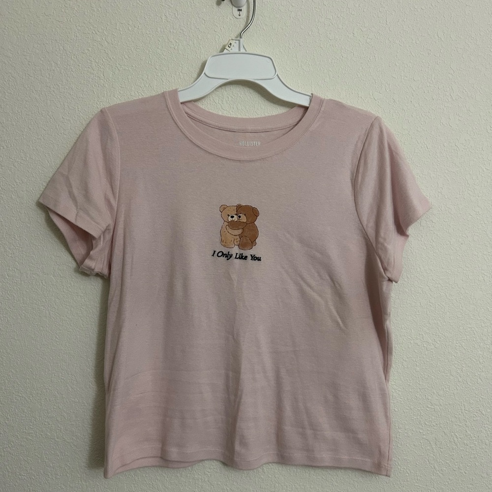 Hollister Pink Crop Top with Bear Graphic